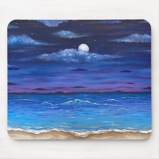 "Ocean Moon" Full Moon over Beach Scene Muismat (Voorkant)