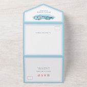 Ocean Mountain Lighthouse Blue Waterverf Wedding All In One Uitnodiging (Buitenkant)