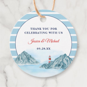 Ocean Mountain Lighthouse Blue Waterverf Wedding Bedankjes Labels