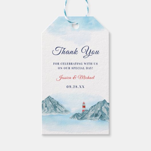 Ocean Mountain vuurthouse Wedding Bedankt Cadeaulabel (Voorkant)