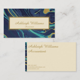 Ocean - Navy Blauwgroen Gold-gemarmerd Abstract pa Visitekaartje