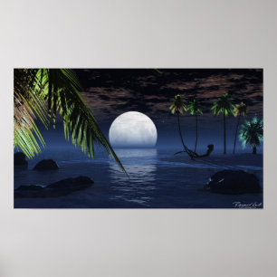 Ocean Night Moon Afdrukken instellen Poster