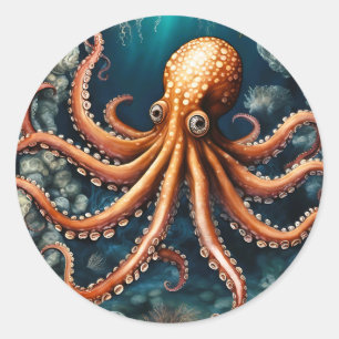 Ocean Octopus Deep Blue Ronde Sticker