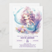 Ocean of Love Zeemeermin Baby shower Uitnodiging (Voorkant / Achterkant)