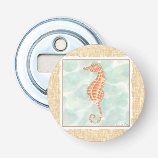 Ocean Oranje Seahorse Button Flesopener (Voorkant)