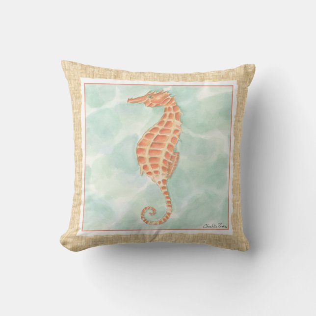 Ocean Oranje Seahorse Kussen (Voorkant)