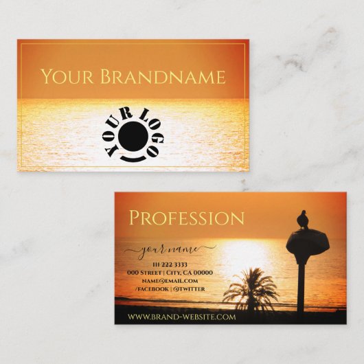 Ocean Oranje Yellow Ombre Sunset Custom Logo Visitekaartje (Voorkant / Achterkant)