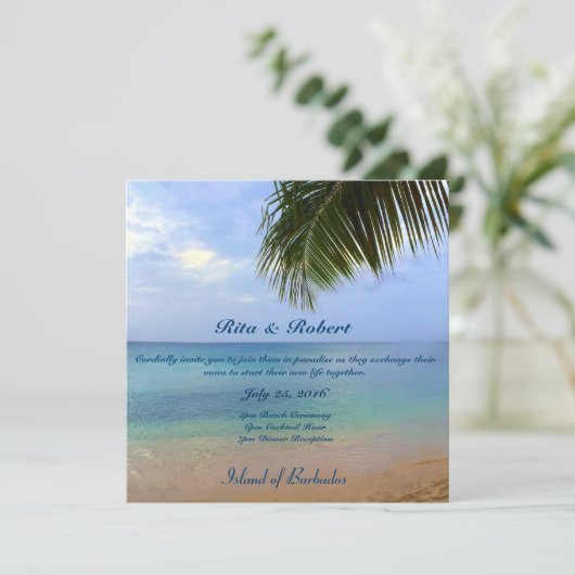 Océan | Palm | Semi-brillant faire-part de mariage (Debout devant)