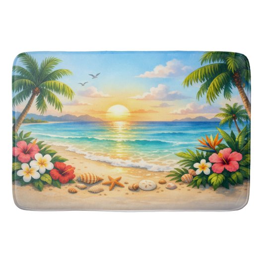Ocean Palm Tree Floral Bath Rug Badmat (Voorkant)