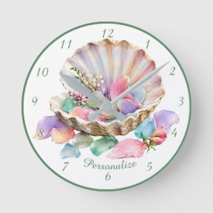 Ocean Parel Bloesem Pastel Schelp Bloemblad Ontwer Ronde Klok