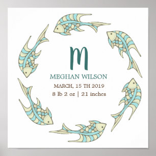 Ocean Pastel   Gepersonaliseerd Poster Baby geboor