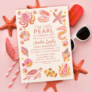 Ocean Pearl Zee Creatures Girl 1e Verjaardag Kaart
