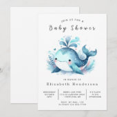 Ocean Printable Whale Baby shower Kaart (Voorkant / Achterkant)