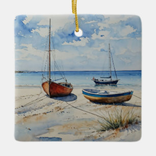 "Ocean Retreat". Een kleurrijke serene boot zeegez Keramisch Ornament