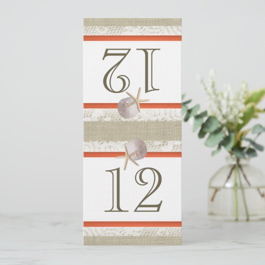 Ocean Romance Burlap et Lace Coral Numéro de table (Debout devant)