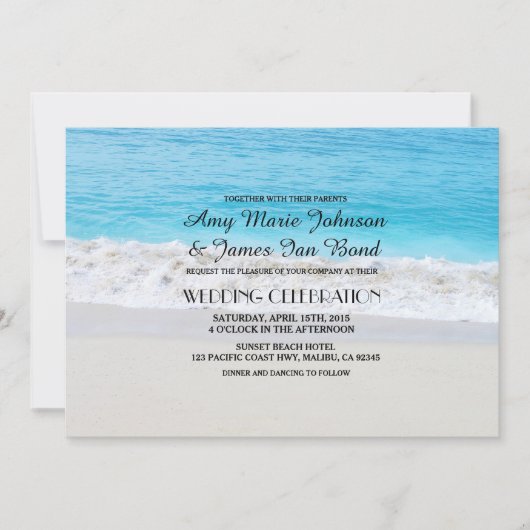 Océan sable coeur plage mariage invitations (Devant)