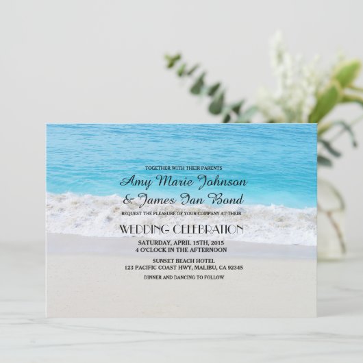 Océan sable coeur plage mariage invitations (Debout devant)