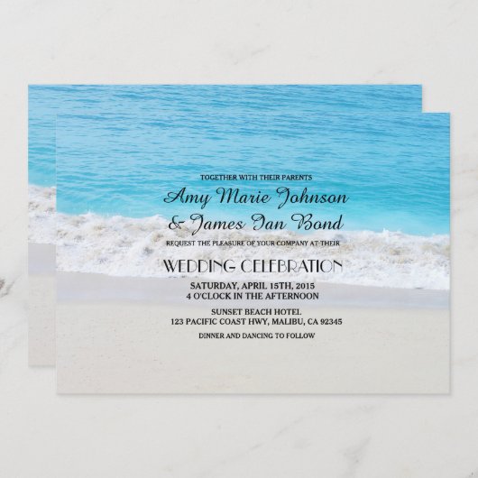 Océan sable coeur plage mariage invitations (Devant / Derrière)