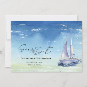 Ocean Sail Boat Yacht Club Waterverf Blue Save The Date