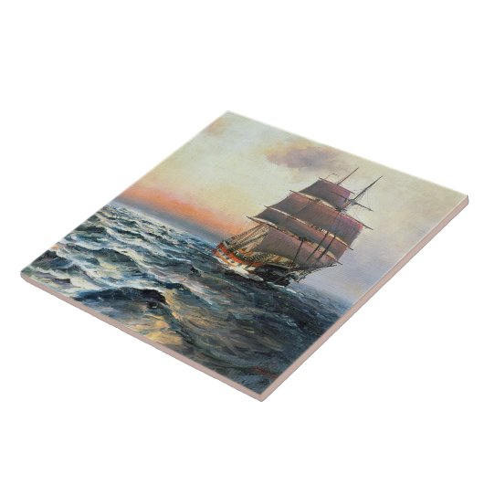 Ocean Sailing Clipper Ship Zee Waves Tile Tegeltje (Zijkant)