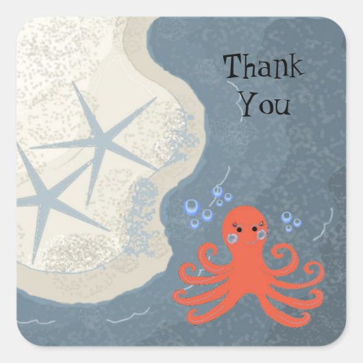 Ocean Scene met Octopus Dank u Vierkante Sticker (Voorkant)