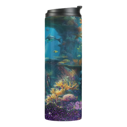 Ocean Scene met Paarse Glitter Thermosbeker (Gedraaid links)