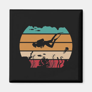 Ocean Scuba Diving Retro Diver Magneet