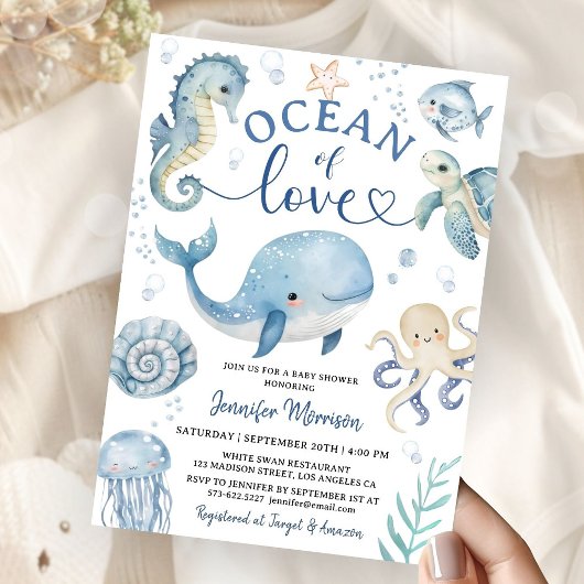 Ocean Sea Whale Baby Shower Invitation Boy