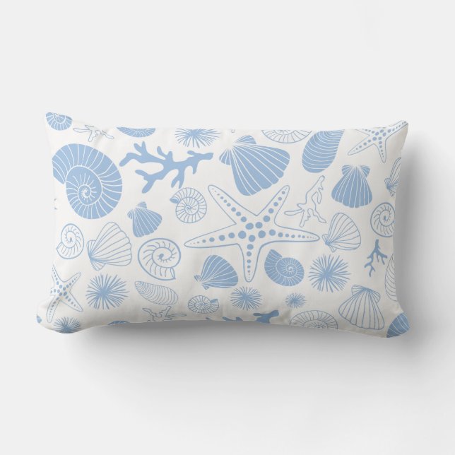 Ocean Seashell Light Blue Nautical Seashore Beach Kussen (Voorkant)
