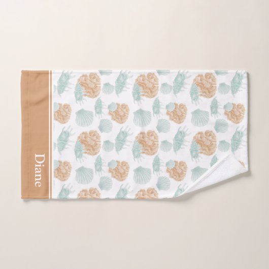Ocean Seashell Pattern met naam Bad Handdoek (Handdoek)