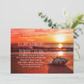 Ocean Seashell Sunset Beach Engagement Party Kaart (Staand voorkant)