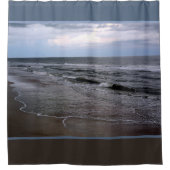 Ocean Seashore Fotografisch Blauw en Bruin Douchegordijn (Voorkant)