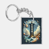 Ocean Seashore Lighthouse Zeilboot Monogram I Sleutelhanger (Voorkant Links)