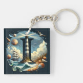 Ocean Seashore Lighthouse Zeilboot Monogram I Sleutelhanger (Achterkant)