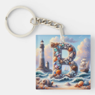 Ocean Seashore Vuurtoren Zeilboot Monogram B Sleutelhanger