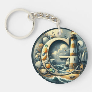 Ocean Seashore Vuurtoren Zeilboot Monogram G Sleutelhanger