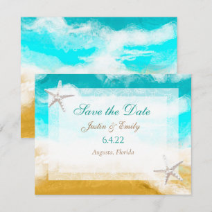 Ocean Seaside Turquoise Waves Save the Date Kaart