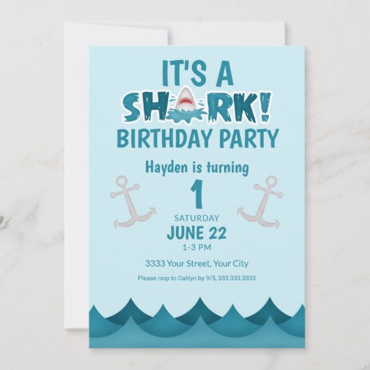 Ocean Shark 1e verjaardag uitnodiging (Voorkant)