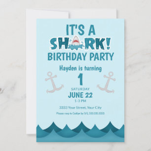 Ocean Shark 1er Birthday Invitation