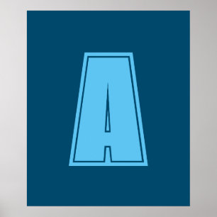 Ocean & Sky Blue Initiaal Monogram Kalligrafie Chi Poster