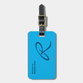 Ocean Sky Blue Modern Plain Monogram Professional Bagagelabel (Voorkant verticaal)
