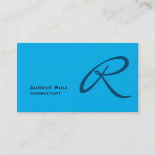 Ocean Sky Blue Modern Plain Monogram Professional Visitekaartje