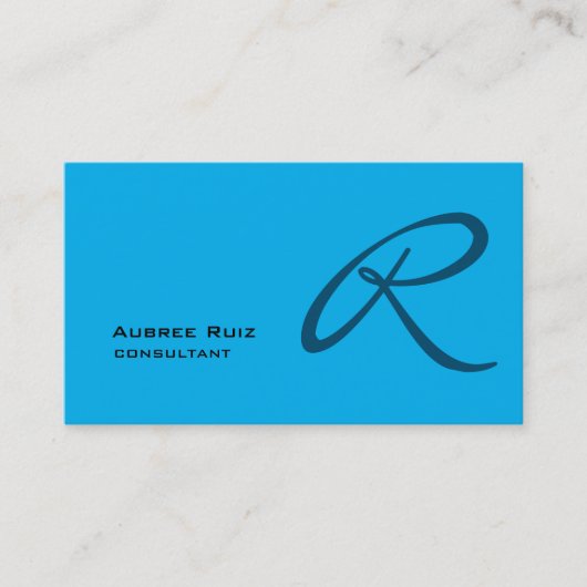 Ocean Sky Blue Modern Plain Monogram Professional Visitekaartje (Voorkant)
