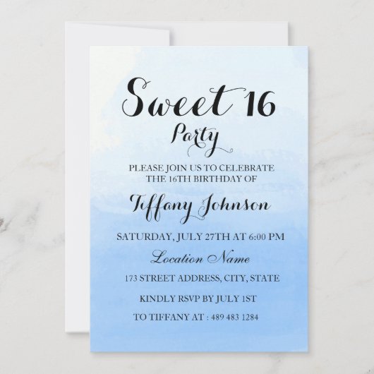 Ocean Sky Blue Ombre Pastel Sweet 16 Invitation (Devant)