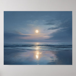 Océan sous la Lune Calme Art Mural de Paysage Ma