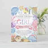 Océan sous la mer Baby shower fille Invitation (Debout devant)
