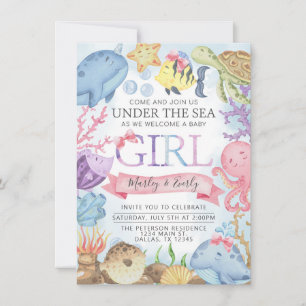 Océan sous la mer Baby shower fille Invitation