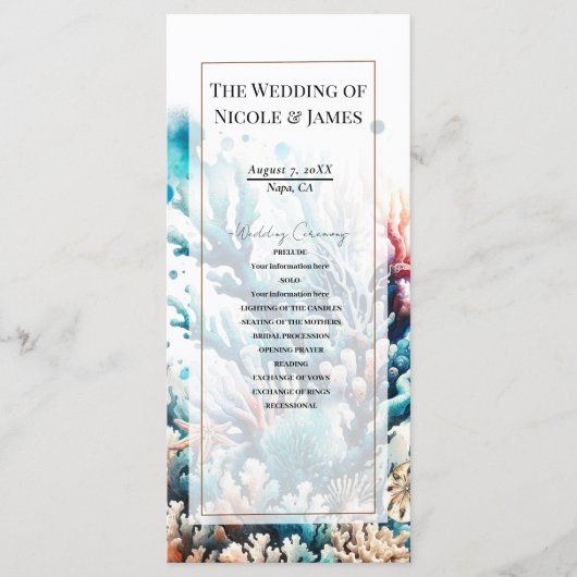 Ocean Splash Zee Coral Waterverf Wedding Program Programma (Voorkant)