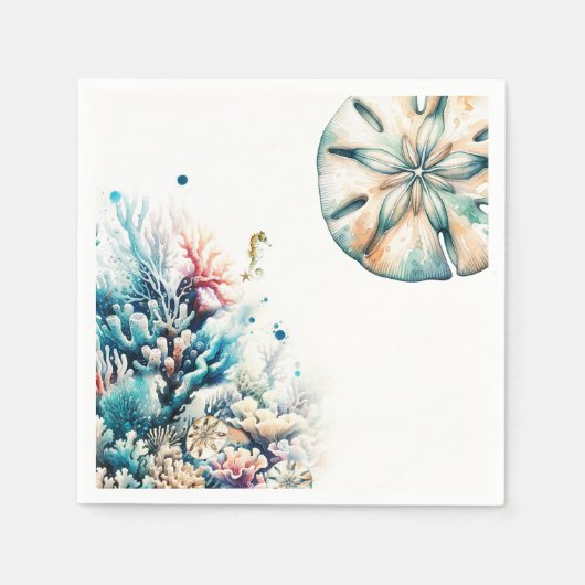 Ocean Splash Zee Koraal Aquarel Bruiloft Servet (Voorkant)