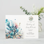 Ocean Splash Zee Koraal Waterverf Bruiloft Kaart (Staand voorkant)